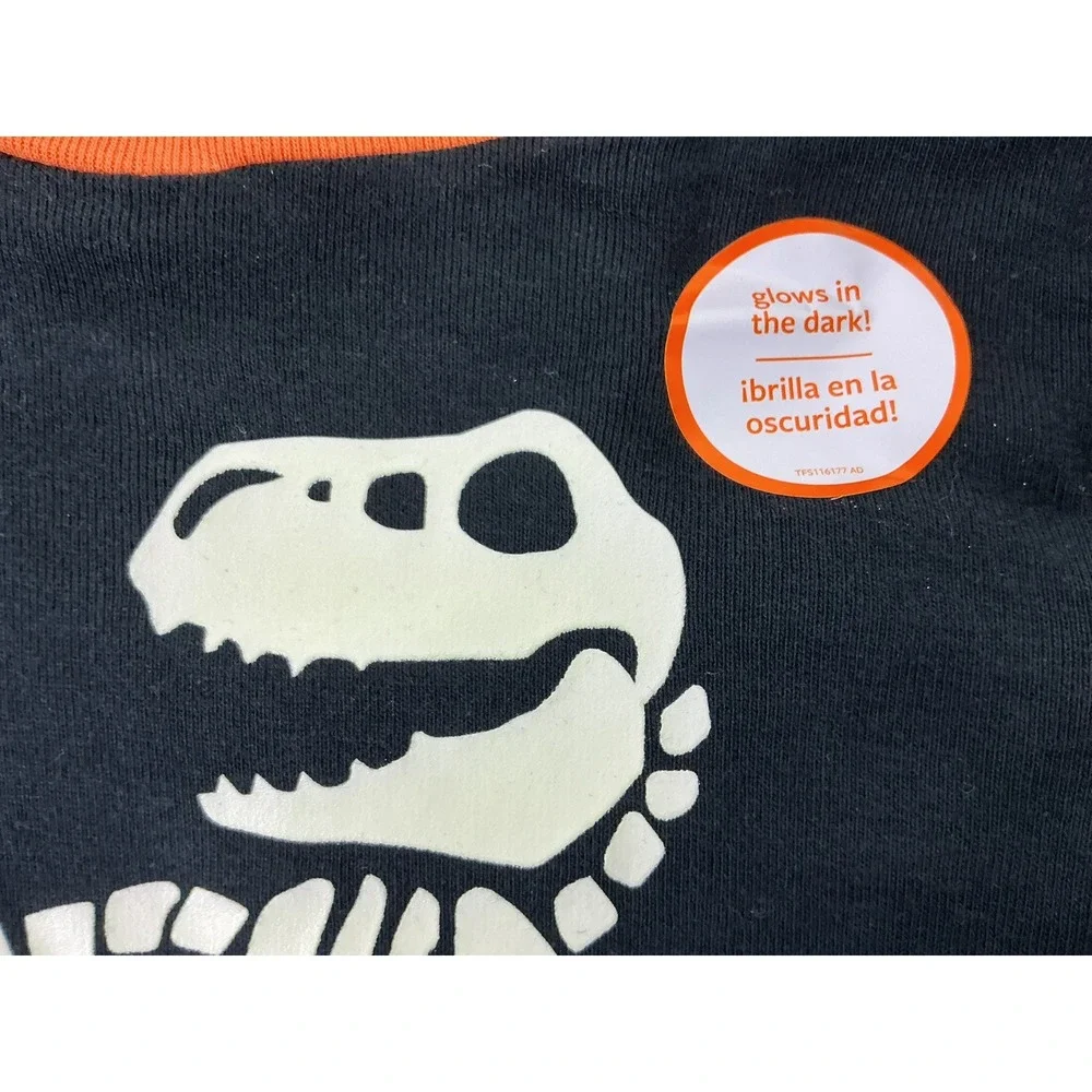 Carters Kids Dinosaur Skeleton Glow in Dark Halloween Pajama 2 Tops 2T No Pants - Picture 4 of 8